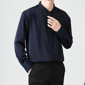 Chemises décontractées pour hommes Col montant Hommes Style coréen Manches longues Non Repassage Facile Bouton d'entretien Chemise de travail professionnel Crème solaire Soie glacée