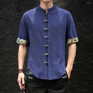 Camisas casuales para hombres Camisa de cuello alto Estilo chino Soporte Primavera con puños impresos Botones de nudo de un solo pecho Color sólido