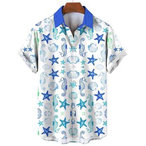 Chemises décontractées pour hommes étoiles de poisson animal Animal 3D Shirts imprimés pour hommes vêtements sous-marines Life Seahorse Blouses Hawaiian Vacation Lapel Blouse Y240506