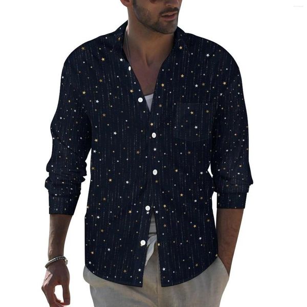 Chemises décontractées pour hommes Star Starlight Street Style Chemise Hommes Nuit Modèle Printemps Vintage Blouses Manches Longues Graphique Surdimensionné Vêtements