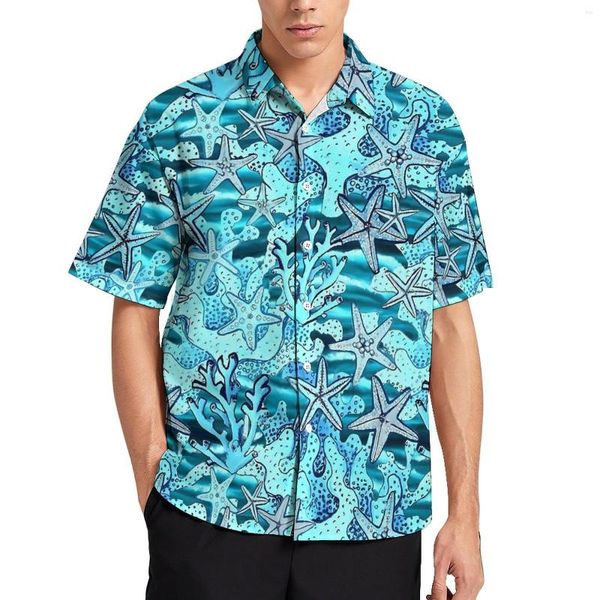 Chemises décontractées pour hommes Starfish Coral Reef Print Chemise de vacances Hawaii Y2K Blouses Homme Graphic Plus Size 3XL 4XL