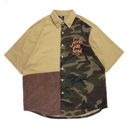 Chemises décontractées pour hommes Streetwear Color Block Patchwork Manches courtes Harakuju Oversize Button Up Blouse Male High StreetMen's