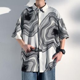 Männer Casual Hemden Streetwear Fashion 3D Gedruckt Lose Taste Kurzarm Koreanische Eis Kühlen Drop Männer 4XL 5XL