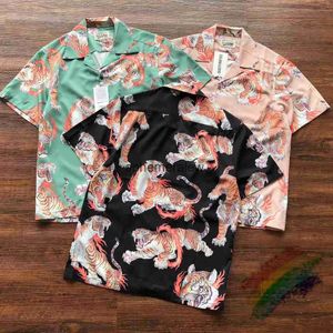 Chemises décontractées pour hommes Streetwear Chemises à revers Hommes Femmes surdimensionné Tiger Full Print Wao Maria Shirt Hawaii Beach Teeephemeralew