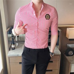 Casual shirts voor heren streep shirt heren 2022 Half mouw slanke zomers man hoge kwaliteit camisetas masculina camicia uomo retro retro