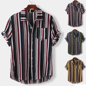 Chemises décontractées pour hommes Stripe Summer Short Sleeve Loose Buttons Shirt Bonne qualité Hommes Plus Size Tops Drop