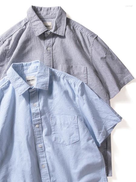 Chemises décontractées pour hommes Chemise à manches courtes rayée Été Pur coton Oxford Top Minimaliste Art japonais Rétro Lâche