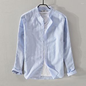 Chemises décontractées pour hommes Style italie marque chemise à manches courtes hommes lin et coton bleu hommes mode respirant pour Camisa