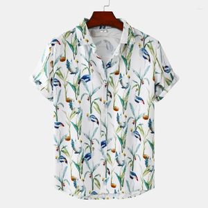 Casual shirts voor heren Stijlvol vogelprint Hawaiiaans shirt voor mannen 2023 Zomer Summer Korte mouw Funky strandvakantie Aloha -jurk