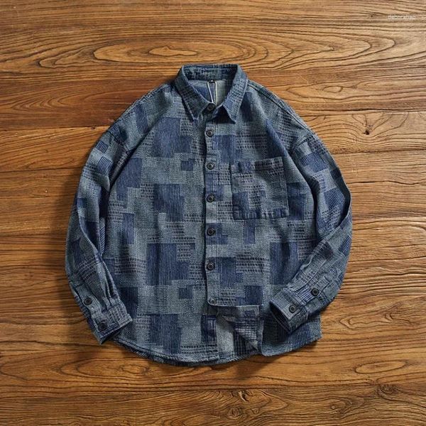 Chemises décontractées pour hommes Chemise à carreaux teints à cent fils élégants American Heavy Vintage Cargo Hommes à manches longues