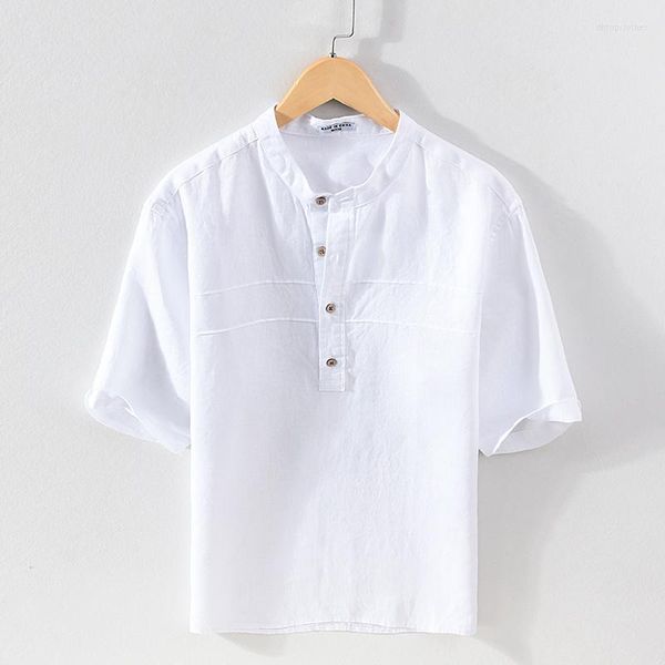 Camisas informales para hombre, camisa de lino de estilo italiano de la marca Suehaiwe, camisa blanca a la moda con cuello levantado para hombre, ropa para hombre, Chemise