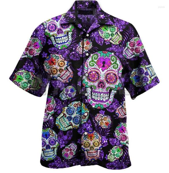 Camisas casuales para hombres Patrón de calavera de azúcar 3D Camisa hawaiana completamente estampada para mujeres Harajuku Unisex