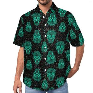 Heren Casual Shirts Sugar Skull Print Losse Shirt Heren Strand Zwart En Groen Hawaiian Custom Korte Mouwen Y2K Oversized Blouses