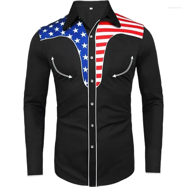 Camisas casuales para hombres Traje Camisa de solapa Estilo occidental Estrella de cinco puntas Tendencia Moda Fiesta Tela de alta calidad 2023