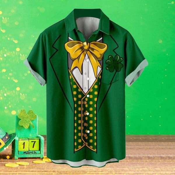Les chemises décontractées pour hommes sont imprimées Blouses Novelty Green Shirt St-Patrick-Day Irish-National-jour drôle à manches courtes à manches courtes Hombre Camisas