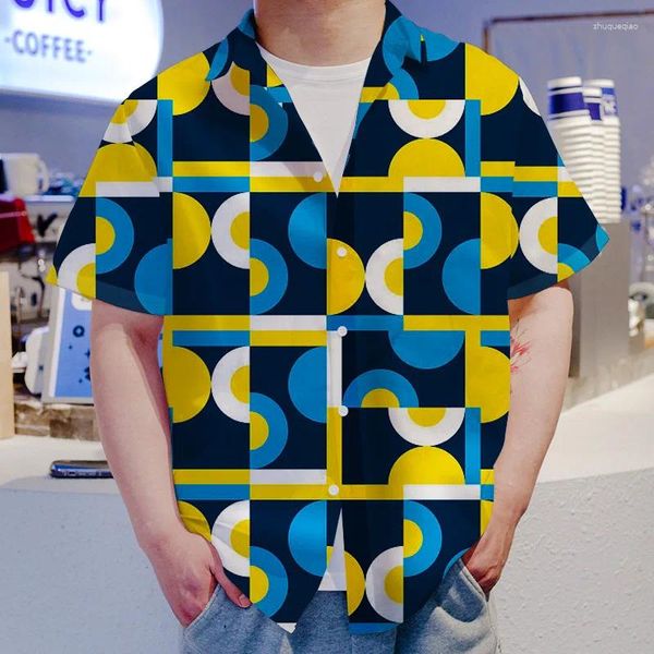 Chemises décontractées pour hommes Summe Short Shirt Modèle géométrique Hawaiian Beach Male Blouse For Men Button Bouton