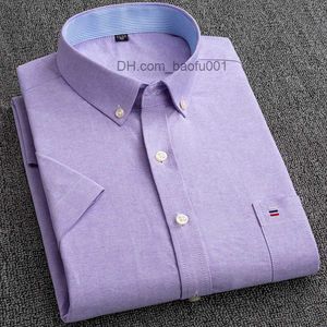 Chemises décontractées pour hommes été 100% coton chemise Oxford hommes à manches courtes poche doux confortable coupe régulière affaires décontracté violet chemises habillées hommes Z230707