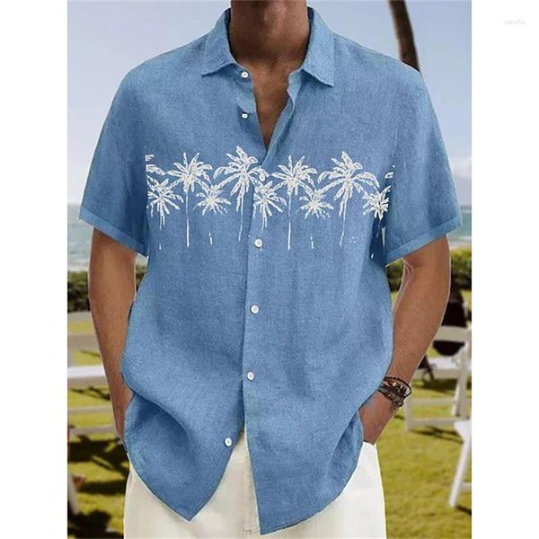 Camisas informales para hombre, verano 2023, camisa para hombre, camisa hawaiana de madera de coco con estampado 3D de manga corta, ropa con botones, chaqueta de moda Tropical S-5XL