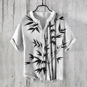 Casual shirts voor heren zomer 2024 Korte mouwen 3D digitale gedrukte v-hals pullover shirt met drie Chinese stijl mode