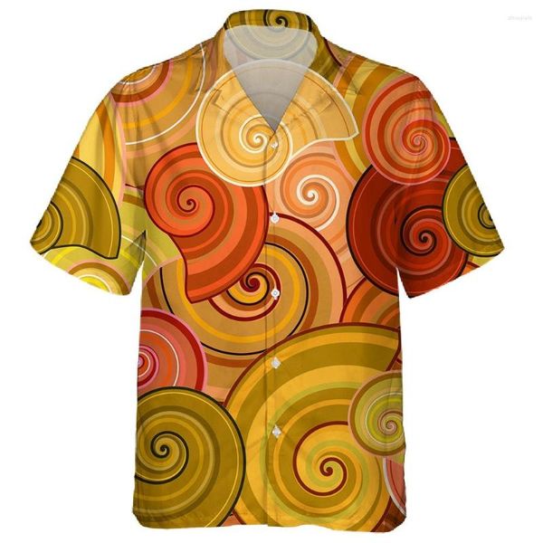 Camisas informales para hombre, verano, estampado de vórtice geométrico 3D, hawaiano, patrón de remolino de flores para hombre, camisetas holgadas coloridas de moda para hombre, ropa de calle de gran tamaño