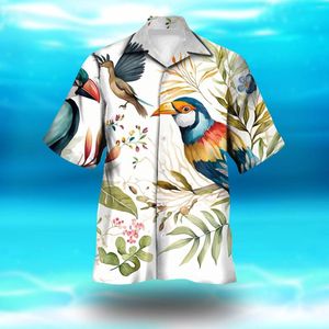 Heren Casual Shirts Zomer Strand Shirt Vogels Print Knop Losse Ademend Voor Mannen Mode Vakantie Camisas Blusas Outfits Tops