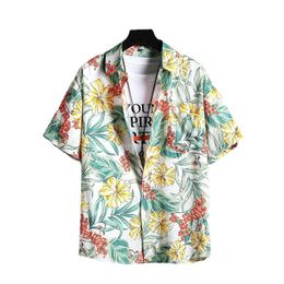 Chemises décontractées pour hommes Chemise de plage d'été Hommes T-shirts à manches courtes Vêtements T-shirt imprimé de fruits à la feuille Bouton Haut Homme Sous-vêtements Taille Plus OvershirtM