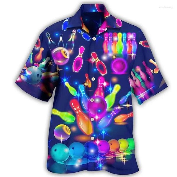 Camisas casuales para hombres Blaya de verano Blusa de manga corta 3D Menores de bolos coloridos Mujeres Camisa hawaiana Lapa de vocación de gran tamaño