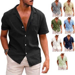 Camisas informales para hombre, ropa de playa de verano, blusa de Color sólido para hombre, camisa de manga corta de lino y algodón, cárdigan holgado, Tops cómodos y transpirables