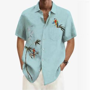 Chemises décontractées pour hommes Blouse d'été pour hommes 2023 Simple Hawaiian Parrot Imprimer Chemise Bouton Revers Manches courtes Top Turn Down Collier