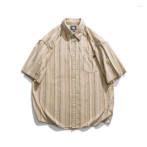 Chemises décontractées pour hommes Été Garçon Rayé Chemise à manches courtes 2023 Marque de mode Lâche Étudiants Ancien Japonais Vintage Hommes