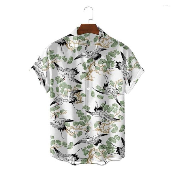 Camisas informales para hombre, moda de marca de verano, sueltas, 3D, flamenco, hawaiano, tendencia 2023, ropa de calle para hombre, Blusas de bolos sociales con estampado de pájaros versátiles