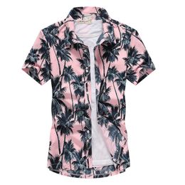 Casual shirts voor heren zomer ademende Hawaiiaanse shirts mannen kokosboom bedrukte korte mouw knop down vakantie chemise homme plus mize 3xl 4xl 5xl z0224
