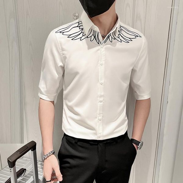Chemises décontractées pour hommes été Style britannique hommes mode Streetwear aile imprimé demi manches hommes Chemise coréenne taille asiatique Chemise Homme