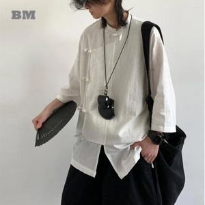 Casual shirts voor heren Summer Chinese stijl katoen linnen shirt voor mannen vrouwen kleding tai chi plus size top Koreaans paar drie kwart