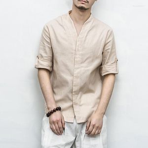 Chemises décontractées pour hommes été Style chinois coton lin demi manches chemise mode grande taille col montant haut hommes vêtements Harajuku court mâle