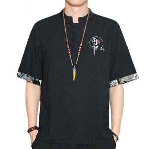 Chemises décontractées pour hommes d'été Style chinois coton lin T-shirt à manches courtes grand ample demi-manches T-shirt lin broderie chemise 230613