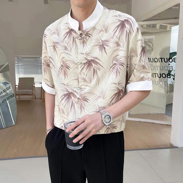 Chemises décontractées pour hommes Summer Summer Chinese Style imprimé pour hommes à manches courtes à manches courtes lâches de streetwear social respirant 2024