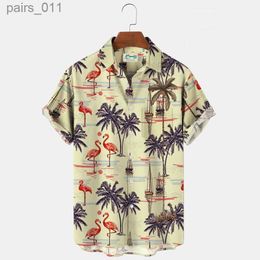 Chemises décontractées pour hommes Summer Coconut Tree Hawaiian Mens Shirt Short Mancheve Stripe Pocket Pocket Mens Single Button Beach T-shirt Homme Vêtements 240402