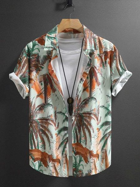 Chemises décontractées pour hommes Summer Coco Tree Mens Palm Graphique Summer Summer Aloha Tourneau décontracté Shirt Tissu Stretch Tissu Stretch Harajuku 240424