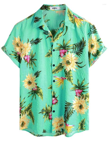 Camisas informales para hombre, estampado de árbol de coco de verano, camisa hawaiana Vintage con botones para playa, camisa de moda de ocio, talla grande, manga corta