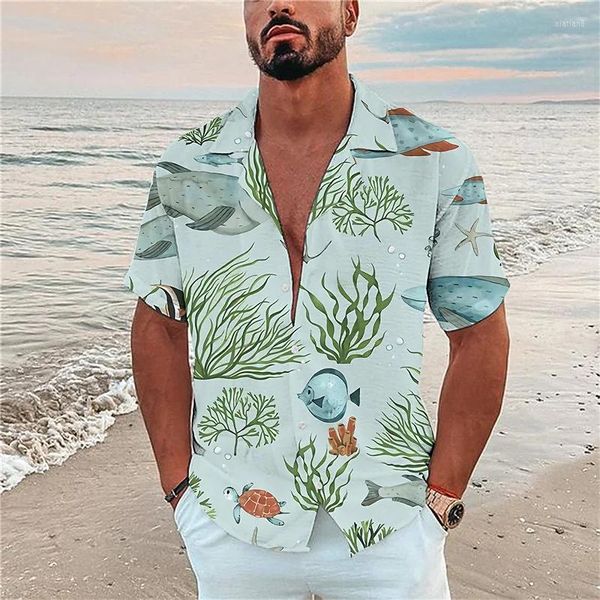 Camisas informales para hombre, Camisa con estampado de árbol de coco de verano para hombre, Camisa de playa hawaiana 3d para hombre, Camisa de manga corta a la moda de gran tamaño