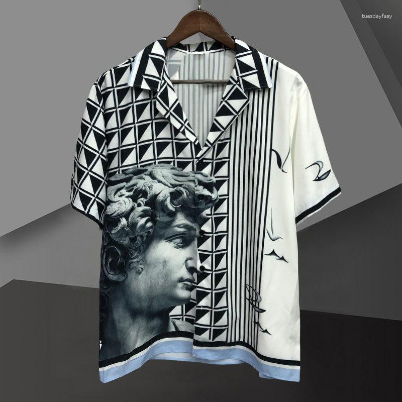 Männer Casual Hemden Sommer Farbe Kontrast Porträt Druck Männer Streetwear Sozialen Blusa Camisa Masculina Hawaii Chemise Homme