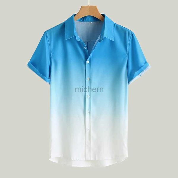 Chemises décontractées pour hommes Summer Cool Thin Breathable Collar Gradient Dyed Mens Hawaiian Shirt décontracté à manche élastique à quatre voies 240416