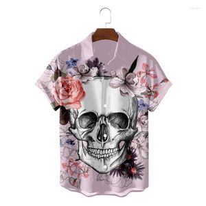 Camisas casuales para hombres Verano Acogedor Hombres Camisa hawaiana Moda Playa Horror Cráneo Flores Vintage Blusas Camisa Masculina Ropa Hombre Botón Arriba