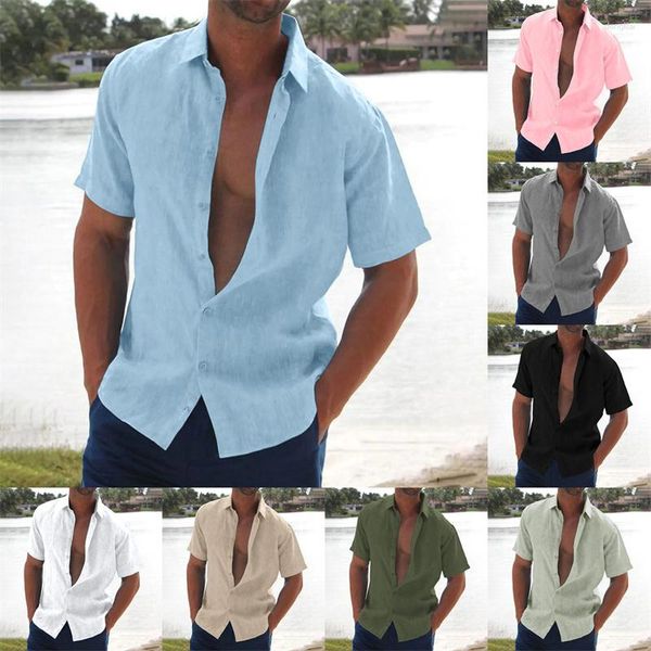 Chemises décontractées pour hommes Chemise d'été en coton et lin à manches courtes de haute qualité Revers Vêtements de plage formels