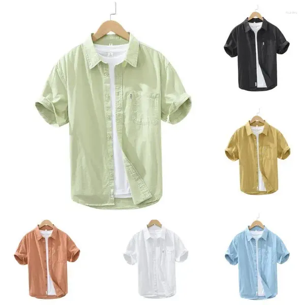 Chemises décontractées pour hommes, coton d'été pour plage hawaïenne, luxe, couleur unie, manches courtes, haut de rue, vêtements de mode très grands