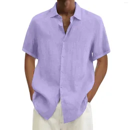 Chemises décontractées pour hommes chemisier en lin en coton d'été Boucheur Collier à manches courtes bouton Labré Long Single Breasted Plus taille
