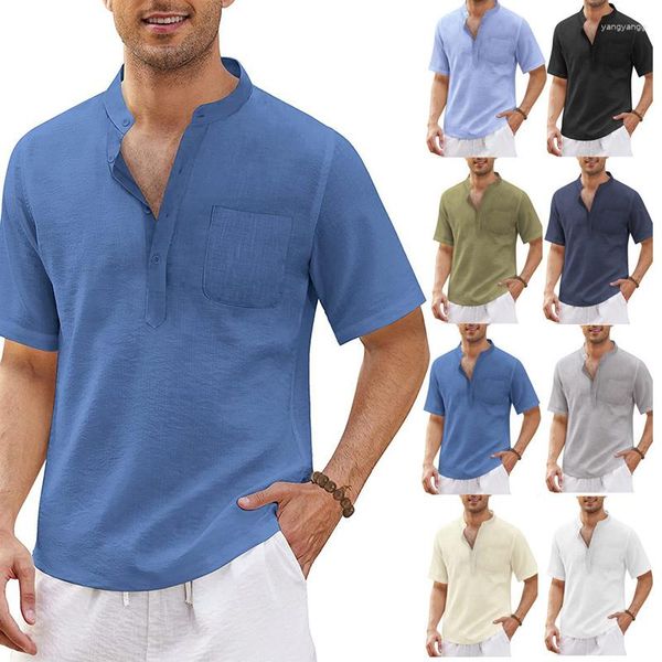 Chemises décontractées pour hommes été coton lin pour hommes blanc chemise sociale Blouses vêtements Polo formel général haut football T