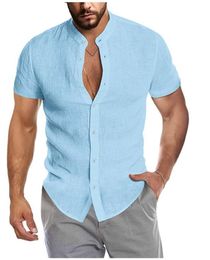 Camisas informales para hombre, camisa de lino y algodón de verano, camisas blancas de manga corta sólidas a la moda para hombre, camisas para hombre