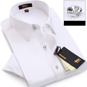Chemises décontractées pour hommes Summer Crystal Button Chemise à manches courtes pour hommes sans fer Homme Slim Groom Robe de mariée Luxe Rose Sous-vêtement 230613